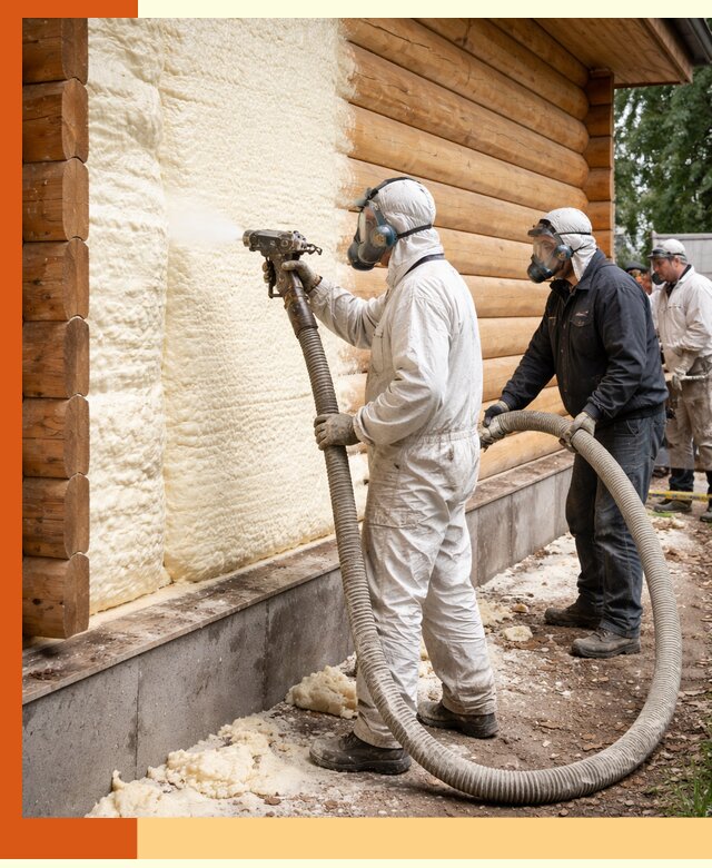 Утепление дома из бруса пенополиуретаном в Дубне