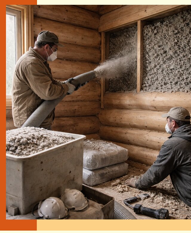 Утепление дома из бруса эковатой в Дубне