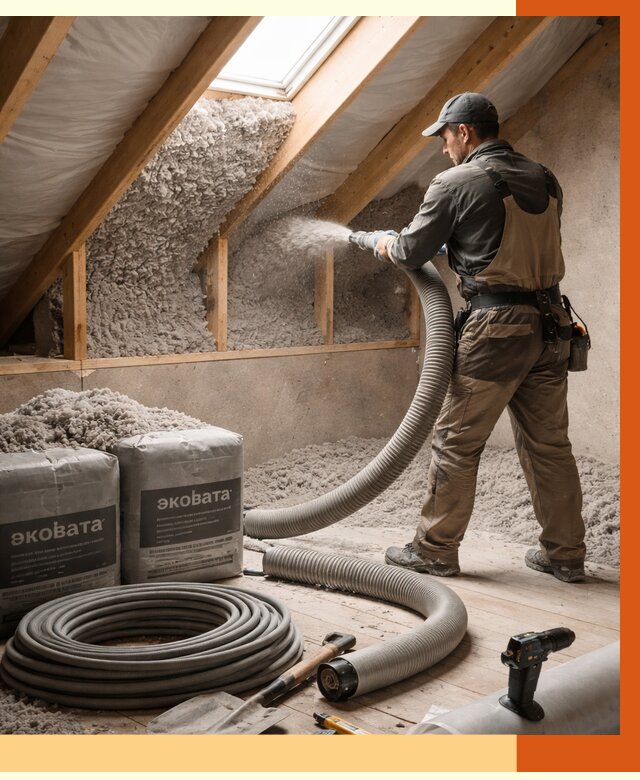 Утепление мансарды эковатой в Дубне от 2246 руб/м2 — монтаж, задувка, цена | ТепломастерДбн