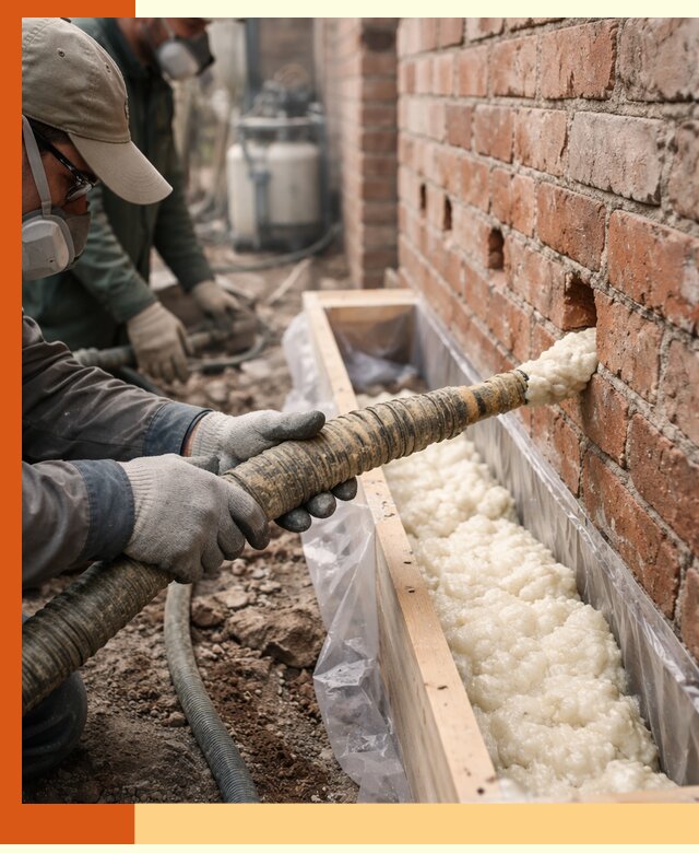 Заливка ППУ в пустоты кирпичной стены в Дубне