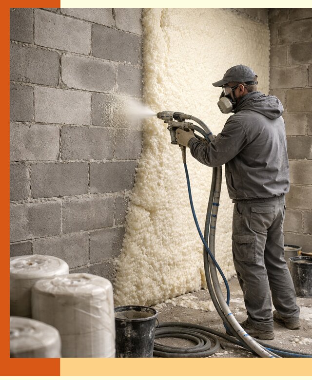 Утепление блочной стены ППУ в Дубне качественно и надёжно