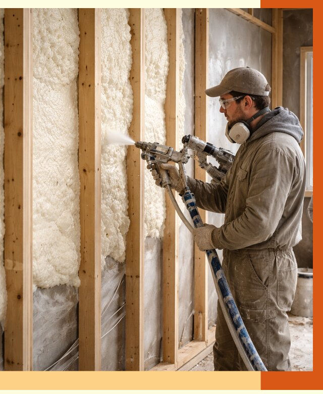 Утепление каркасной стены ППУ в Дубне от 4339 руб./м2 под ключ | ТепломастерДбн