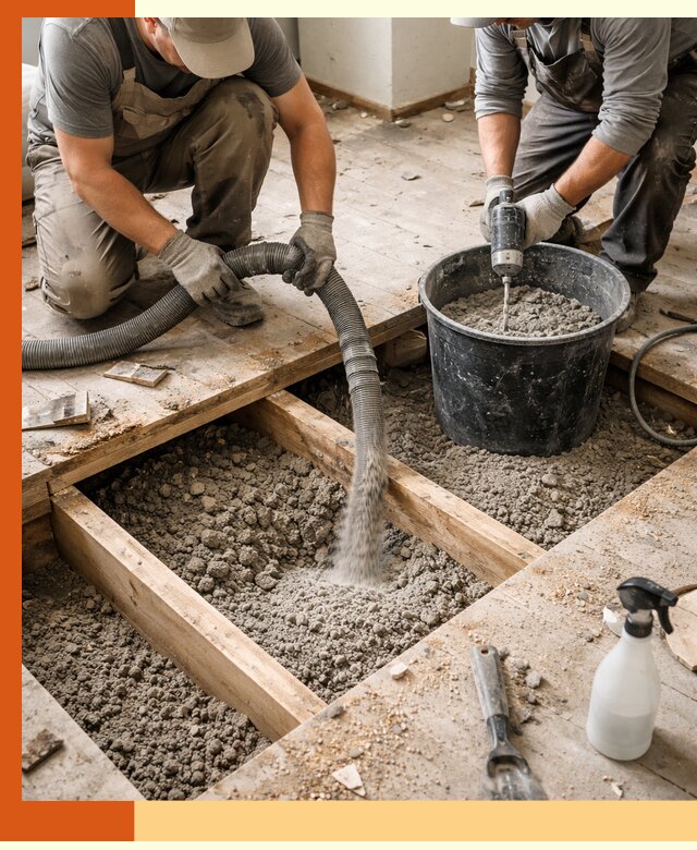 Заполнение пустот пола в Дубне полиуретаном и пенополистиролом