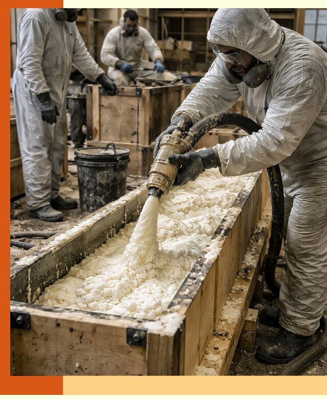 Заливка пенополиуретана в формы для утепления в Дубне